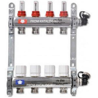 Коллекторная группа 1х3/4, 4 выхода, с расходомерами и термостатическими вентилями, нерж. сталь Uni-Fitt 450I4304